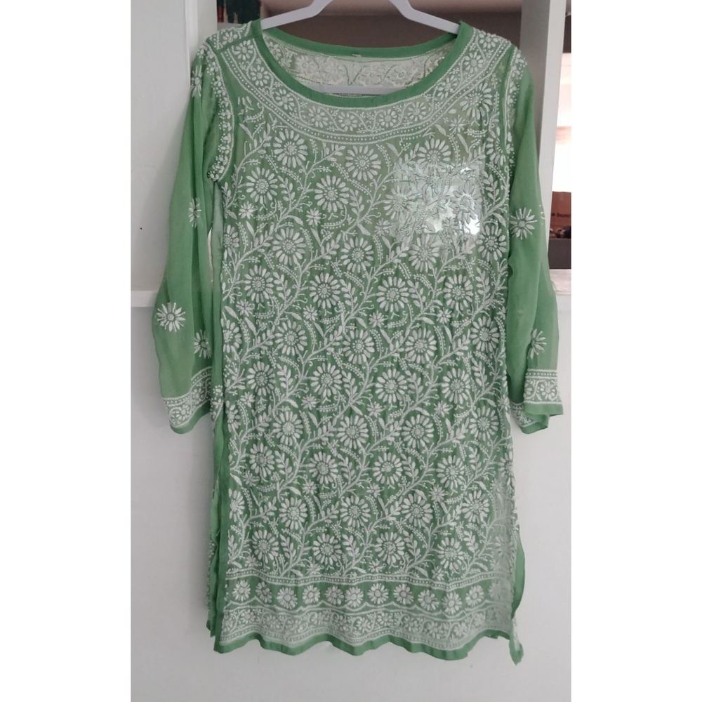 Bright Green Retro Mod Embroidered tunic